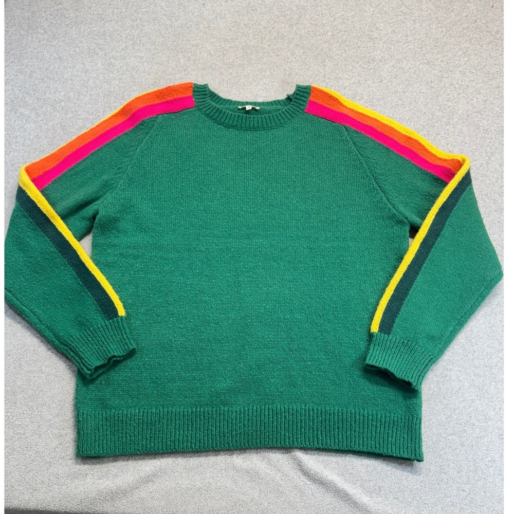 Jodifl‎ Sweater Womens Large Green Rainbow Stripe Raglan Long Sleeve Pullover
